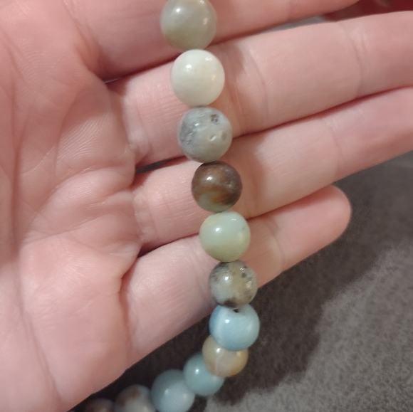 Natural 10mm Blue Round Amazonite Gemstone Bead Necklace - Picture 13 of 14